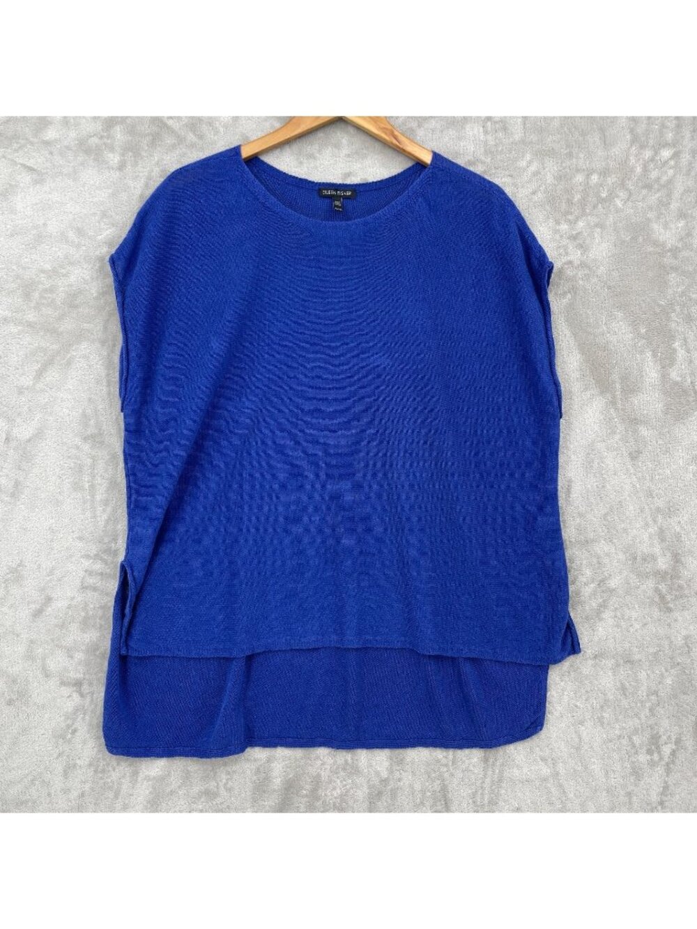 Eileen Fisher Blue 100% Organic Linen Cap Sleeve Tunic Coastal